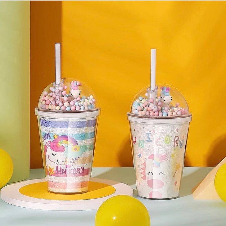 Double Layer Dream Unicorn Jar, Cartoon Plastic Water Cup With Straw & Lid Double Layer Dream Unicorn Jar, Cartoon Plastic Water Cup With Straw & Lid